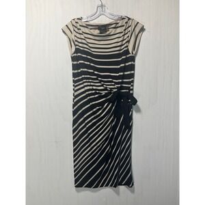 Just Taylor Striped Midi‎ Dress Tie Waist Casual Career Black Beige Size 6